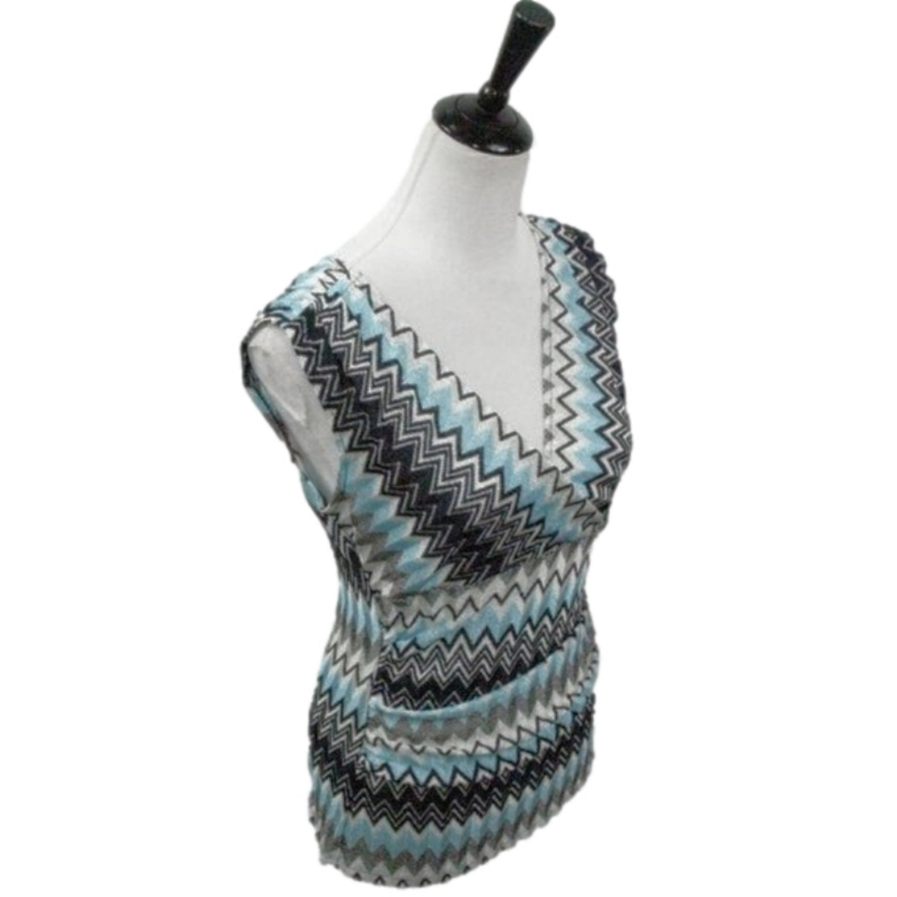 Ann Taylor Light Blue/Black Patterned Sleeveless Top Size Small